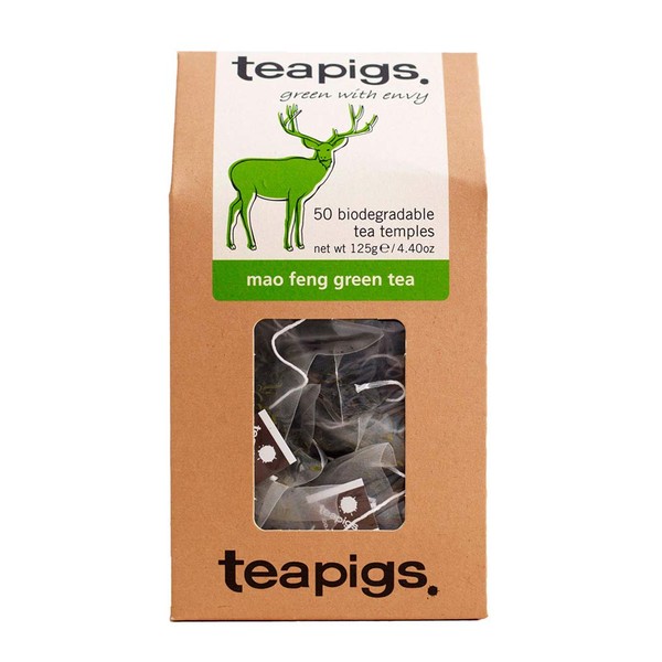teapigs Mao Feng Green Tea Bags, 50 Count, Clear Pale Green Tea, Fresh Summer Air Taste, Biodegradable, Plant Based Tea Bag