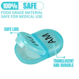 6 Pack Pill Organizer Pocket Small Case Holder Am Pm Pill Case Portable Two Compartment Round Travel 2 Times a Day for Vitamin Medication Supplement(Green)