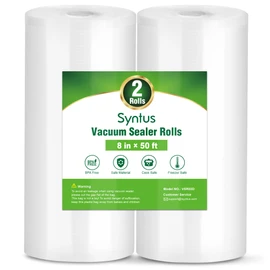 Syntus Vacuum Sealer Bags, 2 Rolls 8" x 50' Commercial Grade Bag Rolls, BPA Free Food Vac Bags for Storage, Meal Prep or Sous Vide