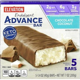 Generic Elevation Advance Chocolate Coconut Bars Keto Friendly (Simplycomplete 5 Pack Per Box) Real Cocoa - Chocolatey & Soft Chewy Drizzling - 2 Net Carbs, Full Size
