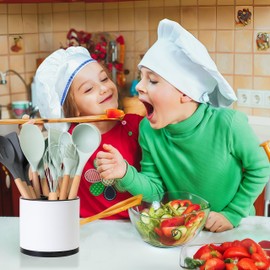 LIBODOUR Utensil Holder,Kitchen Utensil Holder For Counter,Rotating Silverware Organizer Cooking Flatware Spoon Spatula Tool Cutlery Container Stainless Steel Caddy