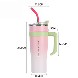 Vaso Térmico 40 oz,Simple Modern Vaso Térmico con Asa y Pajita,Botella de Agua Acero Inoxidable Aislado,Vaso de Viaje para Café Helado (Azul)