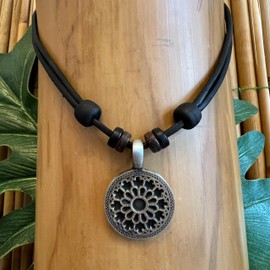 HANA LIMA Leather Necklace Mandala Men Women Surfer Necklace Surfer Necklace Surfer Jewellery, Leather Wood Leather Wood coconut, 0