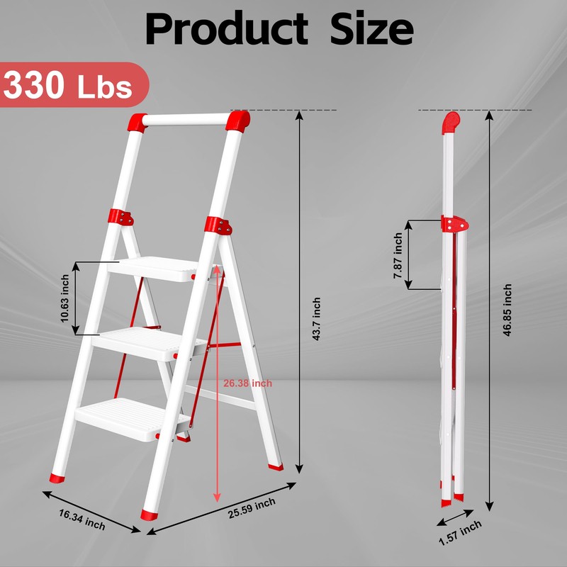 3 Step Ladder, DIAMONDFORGE Folding Step Stool with Wide Anti-Slip