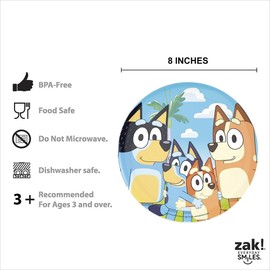 zak! 5-Piece Dinnerware Set, Bluey - Pack of 2 - Durable Plastic & Stainless Steel - Includes Two Each: Tumbler, 8-Inch Plate, 6-Inch Bowl, Fork & Spoon - Suitable for Kids Ages 3+