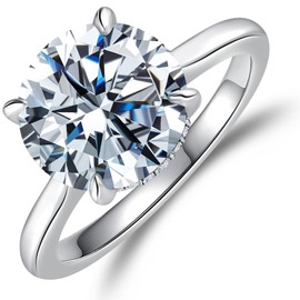 Elio Passero 5CT Engagement Rings for Women,925 Sterling Silver CZ Round Solitaire Engagement Ring with 18K Gold Plated,Promise Engagement Wedding Bands Couple Rings for Her size 9