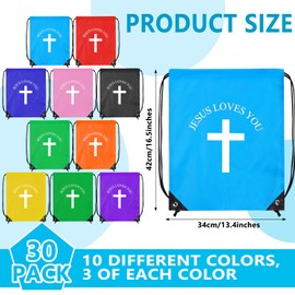 Jesus Loves You Drawstring Backpack Bulk Church School Easter Religious Gift Bag Bible Bag Polyester Backpack for Christian Religion Gift(30 Pcs,Cross)
