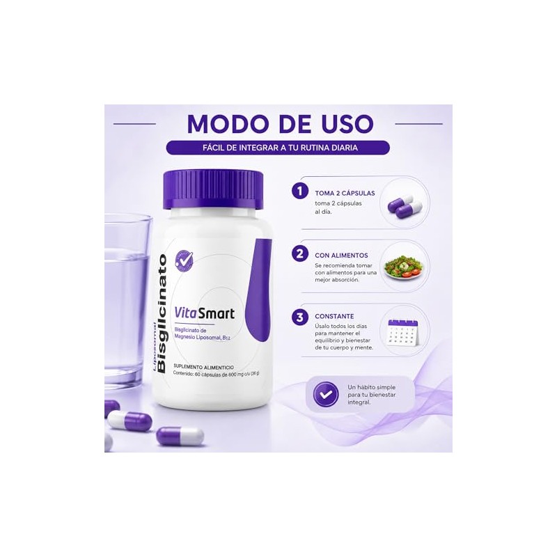 Vita Smart Bisglicinato Magnesio Liposomal Vitamina B12 Alta Absorción Máxima