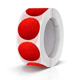 Round Stickers Red 1 Inch Circle Labels Color Coding Glitter Sparkle Dot Sticker Waterproof Removable Roll of 500