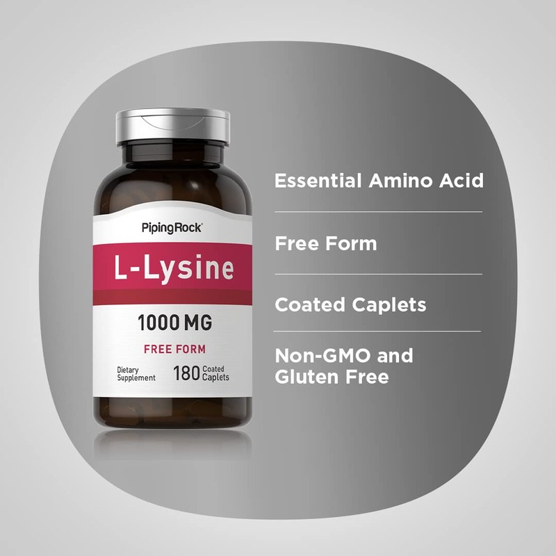 Piping Rock L-Lysine 1000mg | 180 Caplets | Free Form
