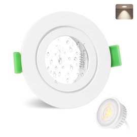 YindaLux Set of 1 Recessed Spotlights GU10 Frame IP65 Including 5 W LED Module 4000 K, LED Recessed Spotlight 230 V Matt White Ceiling Spotlights Round Flat Recessed Spotlights 68 mm Hole Size for