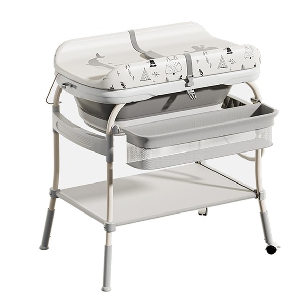PandaEar 2-in-1 Baby Bathtub & Changing Table, Adjustable Height Folding