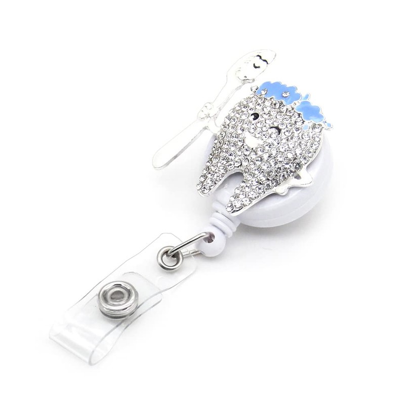 Smiling Tooth Rhinestone Alloy Badge Holder Cute Retractable ID Badge