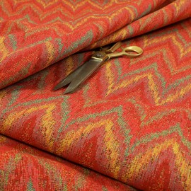 Redbrick Mill Fabrics Chevron Striped Chenille Red Green Orange Yellow Upholstery Furniture Fabric (10cm x 8cm Sample)