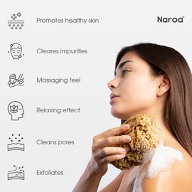 Naroa Natural Sea Sponge for Bathing | Unbleached Shower Body Scrubber Puff | Firm Exfoliating Bath Sponge for Healthy Skin | Eco Friendly Plastic Free Renewable Sponge for Men Women (Large)