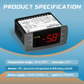 AGradify XR06CX-4N1F1 Temperature Controller with Sensor Probe Compatible with Dixell, Ideal for 120V Commercial Refrigerators Freezer Programmable Digital Thermostat