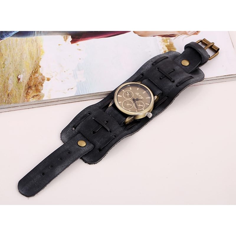 Punk Men's Watch Retro Do Old Style Braided Leather Bracelet
