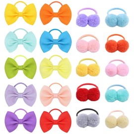 Csirnto Coloured Elastic Hair Cord, Pack of 20 Hair Bands with Bow, Elastic Band for Ponytail, Cute Hairstyle Accessories, Hair Scrunchie, Hair Accessory, Bow Hair Accessories for Ponytail
