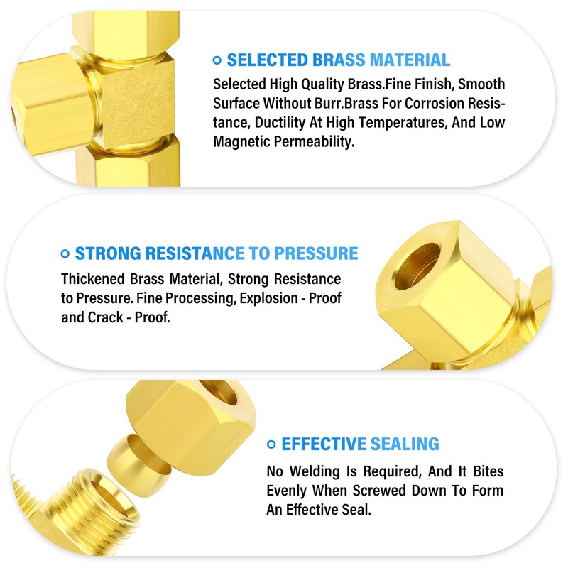 TAILONZ PNEUMATIC 2PCS Brass Compression Tube Pipe Fitting Connector, Tee，10mm