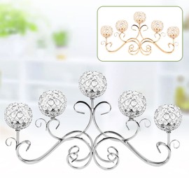Crystals Candel Holder Tall,5 Head Gold Crystals Candelabra Home Holiday Decorative Centerpiece for Wedding/Home/Event/Thanksgiving Christmas Valentine's Day Party Decoration (Silver)