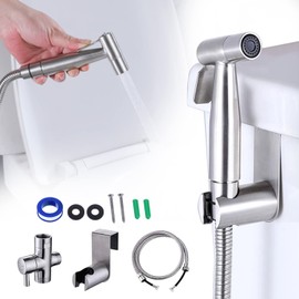 AZOS Bidet Pulverizador, Juego de Rociador Shattaf, Montado en Pared, Acero Inoxidable, Níquel Cepillado, Plateado