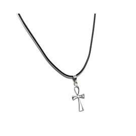 Silver Egyptian Ankh Eternity Cross Pendant The Key of Life on 41-46 cm Leatherette Necklace 925 Sterling with Gift Box