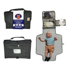 Portable Diaper Changing Pad for Baby, Travel Changing Pad with Baby Wipes Pocket, Gift for babyshower, Newborn Boys & Girls (Black)