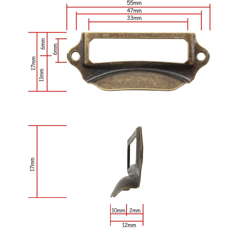 Fuxxer® 10 x Label Window Metal Handles in Antique Brass