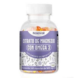 Citrato de Magnesio con Omega-3, 60 Cpsulas por Frasco, Suplemento Mineral para Funcin Muscular y Salud Cardiovascular                                