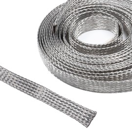 SUNNAREPOON Tinned Copper Wire Shielding Sleeve, Expandable Ground Strap Wiring Braided Sleeving Metal Mesh Sheathing Cabling Wiring Protector (1/2inch - 12ft)