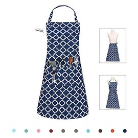 LessMo Bib Apron, Canvas Cotton Cooking Aprons for Women Men, Adjustable Neck strap with 3 Pockets, 100% Cotton, Professional Quality 65 x 85 cm, for Chef Restaurant, Kitchen, BBQ (Blue)