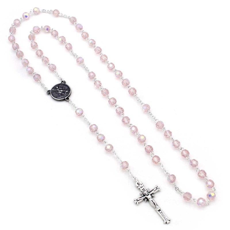 St. Michael Rosary Pink Crystal Beads