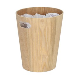 Relaxdays Wooden Waste Paper Bin, Round Rubbish Bin with Handle, 7.5 L, without Lid, H x D 28 x 23 cm, Waste Bin Office, Hallway, Natural