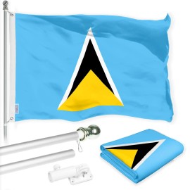 UD_G128 Combo Pack: 6 Ft Tangle Free Aluminum Spinning Flagpole (Silver) & Saint Lucia Saint Lucian Flag 3x5 Ft, LiteWeave Pro S