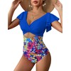 AI'MAGE Women's Ruffle One Piece Swimsuit V Neck Tummy Control