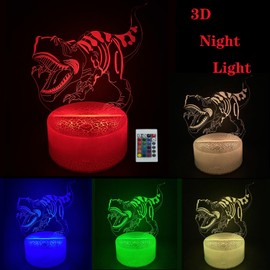 JOCHUI Dinosaur T-Rex Night Light, 3D Illusion Table Lamp with 16 Colors Remote Control Touch Lamp LED USB Night Light Desk Lamps Room Decorations Home Decor Holiday Gifts Birthday Gifts