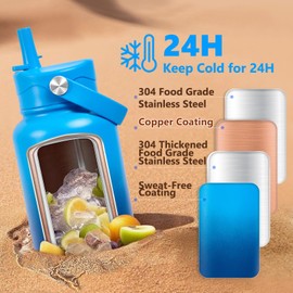 EIPOSAU Insulated Water Bottle with Lid & Boot & Stickers, 32 oz Stainless Steel Sweat Free Bottle Keep Cold 24H, BPA-Free Sports Wide Mouth Water Bottle, Blue Gradient