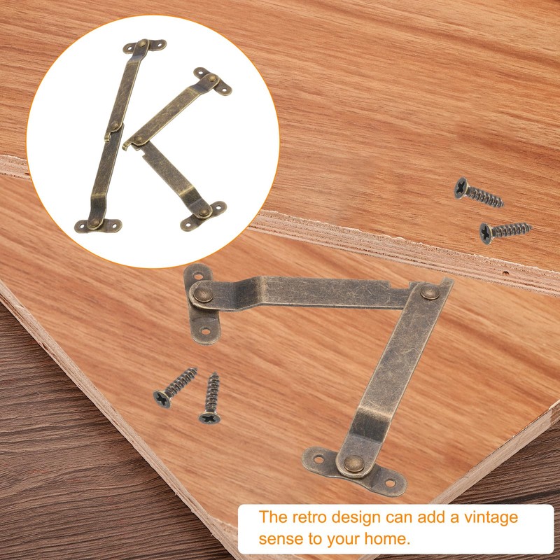 sourcing map 6 Pcs Lid Folding Support Hinges, Iron 180