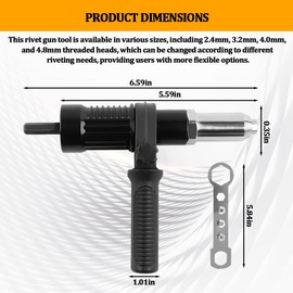 FALVFUN Car Pop Rivet Gun Adapter Kit, Electric Riveter Gun Power Drill Attachment with 4 Riveting Heads, Cordless Auto Riveting Handle Tool Drill Adaptor, Universal for Vehicles