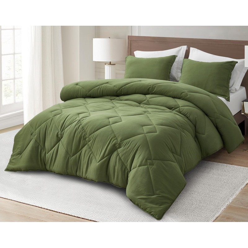 Chezmoi Collection Logan Olive Green Comforter Set King Size 3-Piece