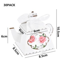 SINGOMON 30PCS Tea Party Decorations Teapot Boxes White Floral Tea Party Favor Boxes Tea Pot Boxes Candy Boxes Treat Boxes Cookie Boxes for Tea Party Supplies, Baby Shower, Bridal Shower, Wedding Decorations