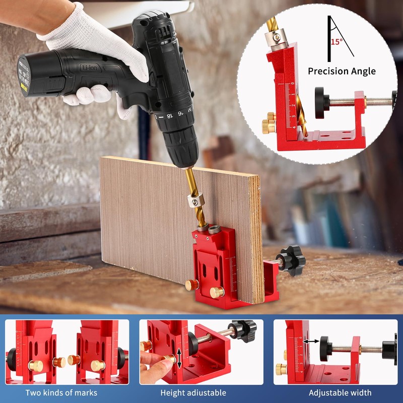 Pocket Hole Jig Set, Oblique Hole Drilling Template, Pocket Dowel