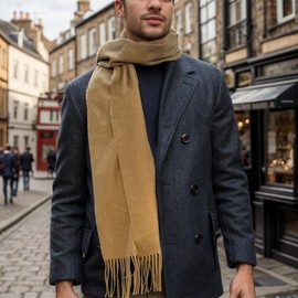 PFLife Men Scarf Wool Scarf for Men Winter Mens Scarf Cosy Scarves with Gift Box Classic Plain Warm Soft Lightweight Feel (camel)
