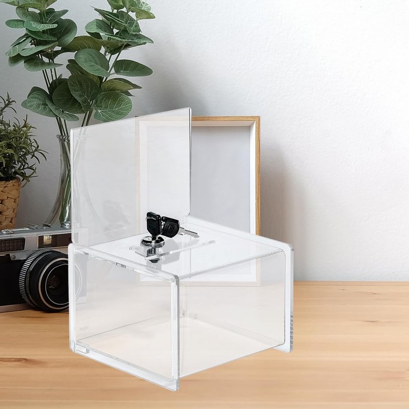 Mineup Acrylic Donation Box Lockable, Lockable Donation Box with Lock,