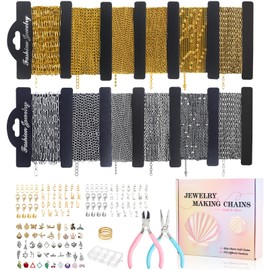 Wisreach 18K Gold & Silver Necklace Chain for Jewelry Making, 60 Feet 12 Rolls DIY Necklace Chains, with Jump Rings, Clasps, Connectors, 52 Letter Pendants, 50 Mixed Color Pendants & Jewelry Pliers