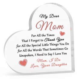 To My Mum Gift Acrylic Heart-Shaped Keepsake Bonus Mum Step Mother Gift Mother Gift from Daughter Son Acrylic Heart Plaque Mother's Day Gift from Children Mom Birthday Gifts Appreciation Gift for Mum