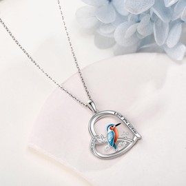 JERWLI Bird and Kingfisher Lovers Gifts Sterling Silver Kingfisher Bird Heart Necklace Bird Jewelry for Women and Her (Kingfisher)