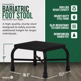 Dynarex 10551 Bariatric Step Stool for Adult, Heavy Duty, Powder-Coated, 500 lb. Weight Capacity