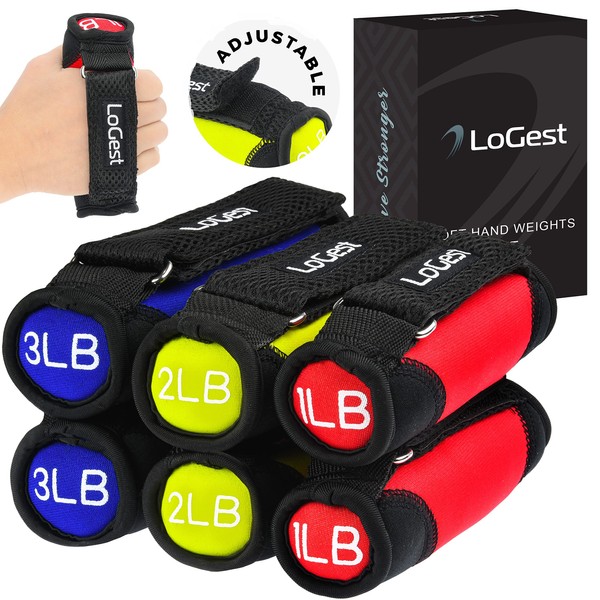 LoGest Soft Hand Weights with Adjustable Straps - Comes in 1LB Weights 2LB or 3LB 4LB - Comfortable Secure Weighted Neoprene Dumbbells with Straps for Walking Running Cardio Workout Physical Therapy