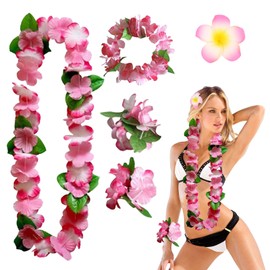 BelleVive Pack of 5 Hawaiian Necklaces, Hawaiian Flower Chain, Flower Chain, Hair Band, Bracelets, Hair Clip, Party Costume Accessories, Flower Chain for Carnival, Summer, Cheerleading, Beach